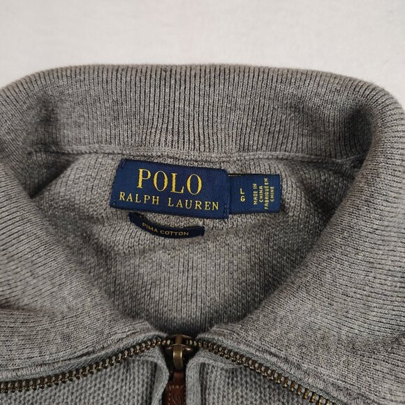 Polo Ralph Lauren Sweater Mens Large Gray Pima Cotton 1/4 Zip Pullover Preppy - Picture 3 of 6